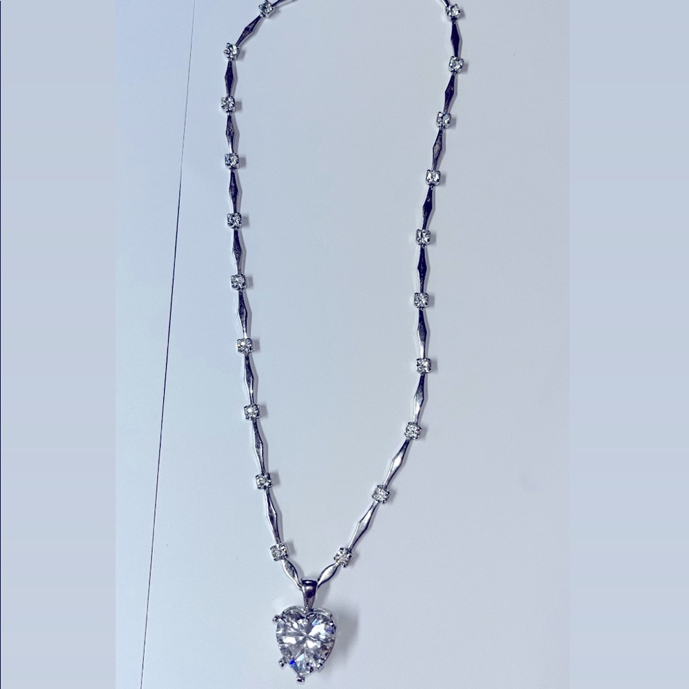Sterling silver heart pendant necklace with crystals